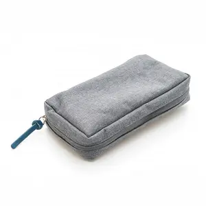 Zippered Grey Linen Cosmetic Pouch