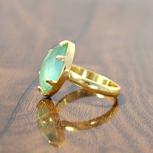 แหวนเงินสเตอร์ลิง925ชุบทอง18K ทำด้วยมือพลอยคาลซิโดนีธรรมชาติสำหรับงานแต่งงานงานหมั้น - Product Image 3