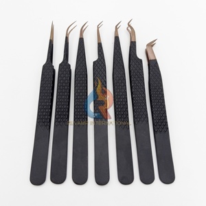 Pince à épiler diamantée manche noir or rose acier inoxydable Extension de cils durable Volume incurvé personnalisé droit pointu - Product Image 4