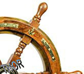 Décoration murale polie de roue de bateau en bois de direction de bateau nautique avec centre en laiton et anneau Roues de bateau en bois uniques - Product Image 6
