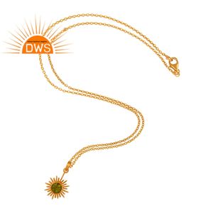 Pendentif en pierre précieuse péridot brillant, chaîne en argent plaqué or jaune 18 carats, collier pendentif, fabricant de bijoux indien - Product Image 2