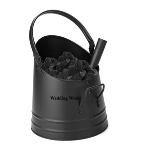 Seau à allume-feu en métal noir, forme ronde, articles de jardin, seau à cendres, seau à charbon de haute qualité et de luxe - Product Image 1