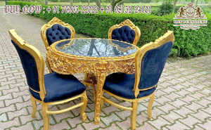 Juego de mesa de comedor de madera tallada de estilo real, muebles de lujo de diseño, conjunto de comedor con forma de corazón dorado - Product Image 2