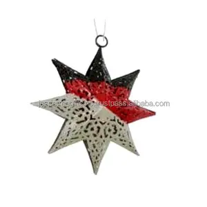 Metal Christmas Wall Hanging Eight Pointed Star With Three Colour Powder Coating Finishing Good Quality For Home Decoration