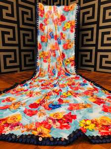 Vêtements de fête attrayants fleur imprimé travail coton Saree couleur Orange et chemisier non cousu femmes indiennes porter prix de gros vêtement - Product Image 2