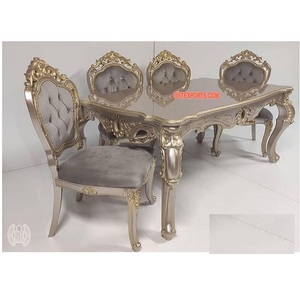 Juego de Mesa de Comedor de Madera de Teca Tallada a Mano de Estilo Vintage Moderno con Tamaño y Color Personalizables - Product Image 1