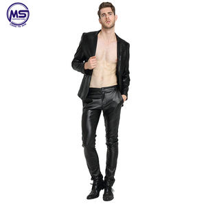 De cuero Real de los hombres pantalones de cuero Original pantalones con cremallera de cuero de piel de vaca Pantalones - Product Image 4