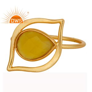 Art Deco Designer 18k Gold <b>Plated</b> Sterling <b>Silver</b> Natural Yellow Chalcedony Gemstone Ring Jewelry Wholesaler - Product Image 1