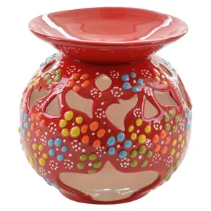 Turkish Ceramic Relief Oil Burner with Candle Holder