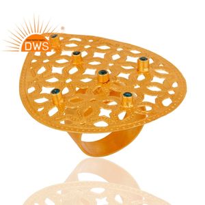 Blue Zircon Gemstone Ring 24k Gold Plated Brass Fashion Jewelry Wholesale Fashion Brass Ring - Product Image 2