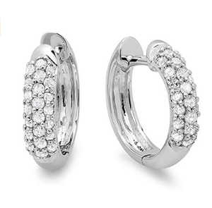 Superbes boucles d'oreilles créoles en or blanc 10 carats avec diamants naturels ronds taille brillant étincelants |   Cadeau de bijoux fins de luxe pour femmes élégantes - Product Image 1