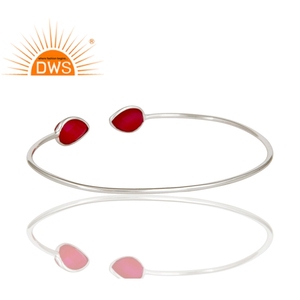 Bracelet manchette en argent Sterling 925 solide, vente en gros, bijou fait à la main, en calcédoine rose, pierre précieuse, vente en gros - Product Image 3