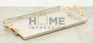 ถาดโลหะสแตนเลสเกรดสูงพร้อมที่จับใบไม้สีเงินเงาสีดำทอง-ทำด้วยมือและกันการรั่ว-สำหรับซัพพลายเออร์ขายส่ง - Product Image 6