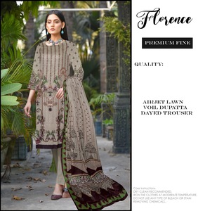 Robe trapèze élégante brodée et imprimée en coton/lin pour femme – Collection été 2024 – Modèle Florance Premium Lawn FloranceLawn-D010 - Product Image 2