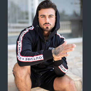 เสื้อฮู้ดมีซิปของผู้ชายแบบกำหนดเองได้พร้อมเทปด้านข้างและแถบผ้าโพลีเอสเตอร์/ ผ้าฝ้ายย้อมสีล้วนสำหรับฤดูหนาว - Product Image 2