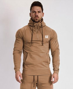 Sudadera con capucha para hombre, con media cremallera, color liso, talla grande, venta al por mayor - Product Image 5