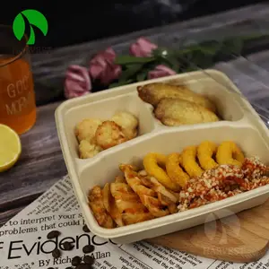 Compartimento da bandeja de comida descartável bagaço 3 de bambu biodegradáveis