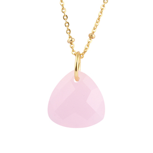 Collier en argent léger avec pendentif en calcédoine rose Chaîne perlée en forme de trillion Collier plaqué or avec pierre principale en perle - Product Image 5