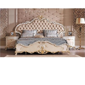 Cama de tamaño Queen de estilo europeo con mesita de noche, cama tallada a mano clásica para dormitorio, antigua, Francesa - Product Image 1