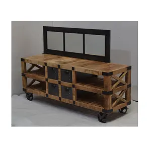 Industrial Modern Design 4 Metal Drawers Cabinet Elegant Look Wooden Side Cabinet With Mirror Frame At Affordable Price