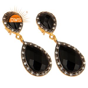 ต่างหูทรงหยดน้ำประดับเพทายสีดำและออนิกซ์ ชุบทอง 18k เครื่องประดับขายส่ง ต่างหูเงินแท้ดีไซน์เนอร์ คอลเลคชั่นคลาสสิก - Product Image 2