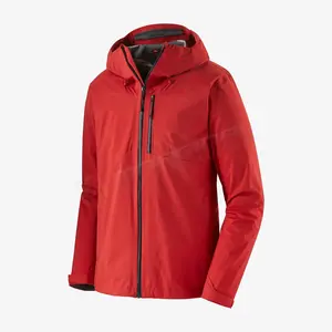 Günstige Rate Großhandel Polyester/PVC Wasserdichter Regenmantel Herren Regen Lange Jacke Mit Kapuze Rote Farbe