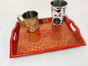 Bandejas de servicio hechas a mano, bandeja de papel maché, máquina de papel Kashmiri, bandeja de servicio antigua - Product Image 4