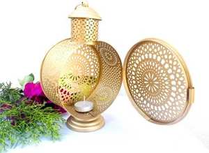 โคมไฟแขวนสไตล์โมร็อกโกเหล็กสีทองขนาด23ซม. X 15ซม. ของตกแต่งบ้านสำหรับเทศกาลคริสต์มาสงานแต่งงาน - Product Image 2