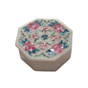 Global hard style custom white natural marble natural colorful oyster inlay design octagon marble jewelry box