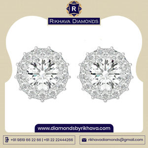 Preciosos pendientes de diamantes brillantes de oro blanco de 10K hechos a mano en la India - Product Image 2