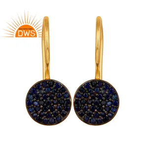 Gold Plated Sterling Silver Dangle Earrings Supplier Pin Drop Design Earrings Blue Sapphire Gemstone Jewelry Manufacturer