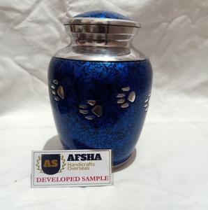 Impression de pied bleu cendres funéraires humaines adultes urne funéraire belle métal laiton/aluminium Style américain/européen pour le stockage - Product Image 1