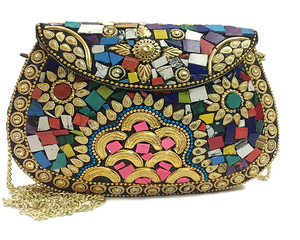 latest design mobile holder assorted designs & colors Multi Mosaic Stone <b>Clutch</b> Purse - Product Image 1