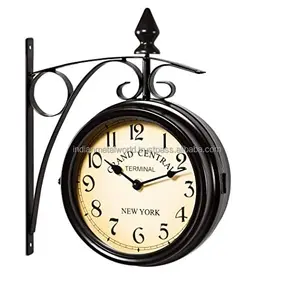 Black Large Farmhouse Home Decoration Rustic Vintage Iron metal multi zone Solid Noiseless Oversized decorative station Clocks