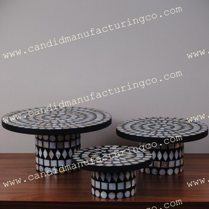 Set of 3 Round Mother Pearl Wood Cake Stands <b>Party</b> Serving Platters Celebrations Decorations Elegant Tray Design Desserts <b>Sweets</b> - Product Image 2