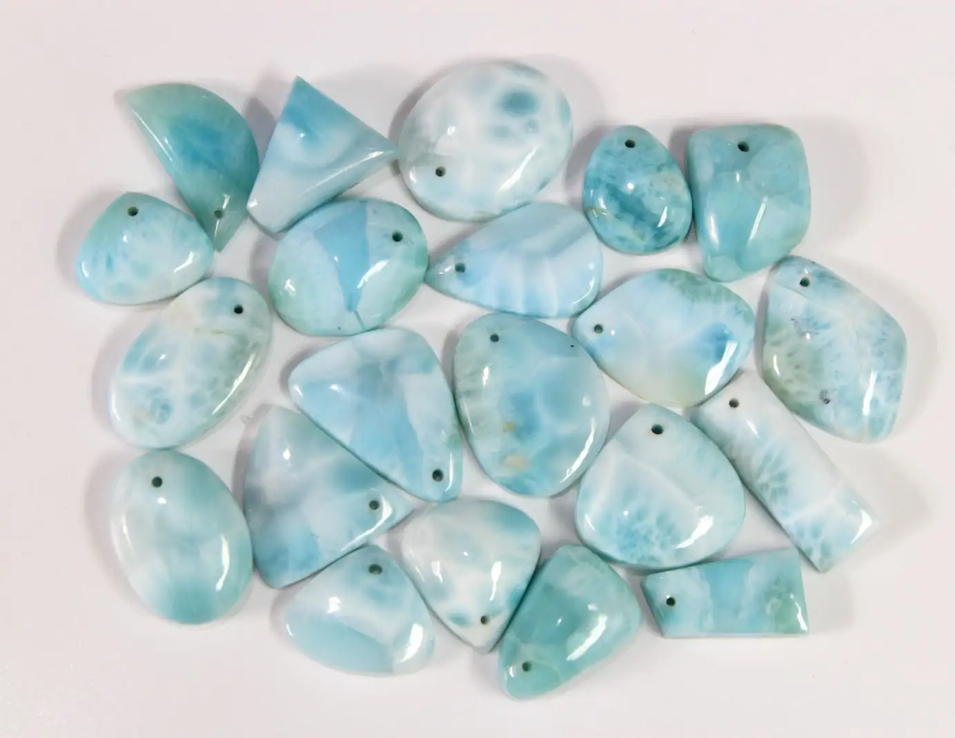 Natural Larimar Smooth Cabochon Front Drilled Mix Shape Gemstone