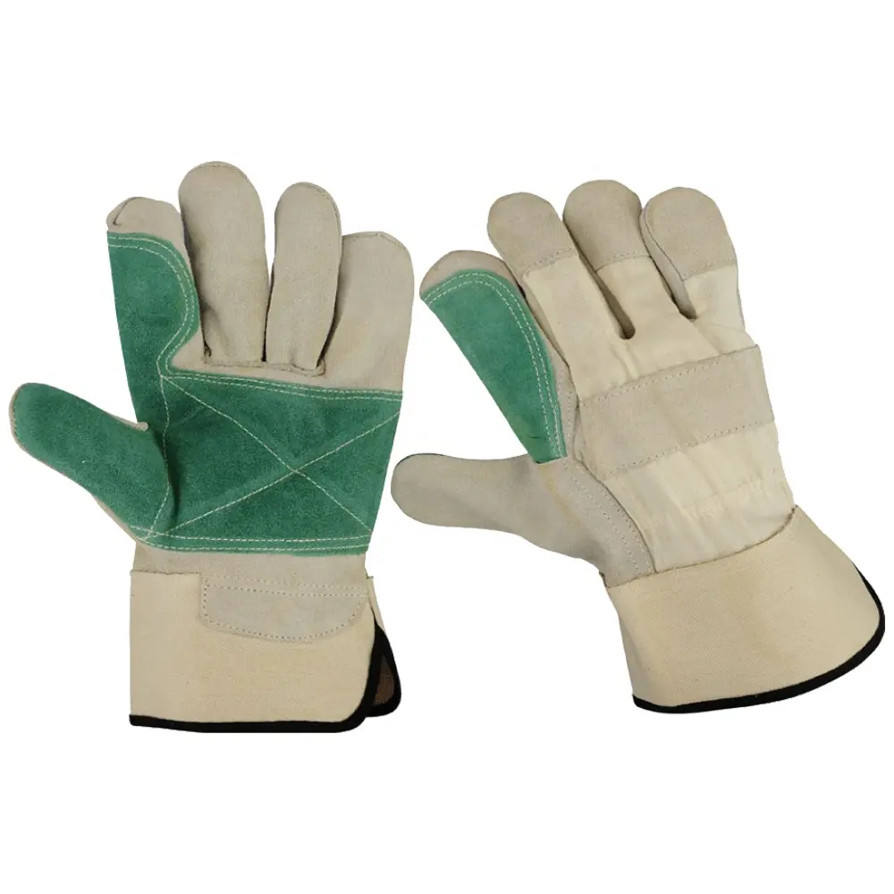 Gants d'extérieur en cuir, pour travail industriel robuste, Protection des mains, en cuir de vache fendu, design pistolet, 100% coton