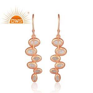 Rose Quartz Gemstone Earrings Designer Rose Gold Vermeil Silver Bezel Set Hook Earrings Jewelry Manufacturer - Product Image 3