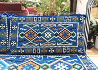 Ensemble de coussins de sol d'angle nomades anatoliens bleus brodés géométriques pour adultes, garnissage en mousse haute densité 22