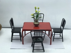 Maison de poupée, mini meubles, modèle jouet, table à manger et chaises carrés en métal, lot de 5 pièces - Product Image 5