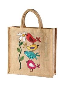 Women Shopping <b>White</b> for Flower Print Cute Jute Handle Eco-Friendly Tote <b>Bag</b> with Custom Logo Medium Size India Manufacturer - Product Image 3