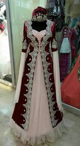 RED HEAVY WORK CAFTAN DRESS EMBROIDERY of DABKA, CRYSTAL GLASS BEADS,GLASS STONE WORK for PARTY-WEAR @ 2022 - Product Image 2