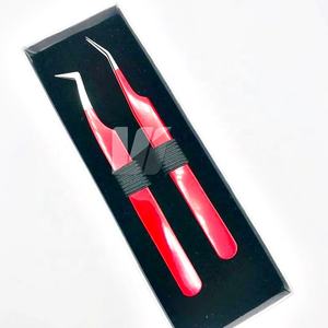 Pince à épiler d'extension de cils en acier inoxydable japonais avec logo personnalisé de haute qualité pointe pointue fortement incurvée rouge durable - Product Image 4
