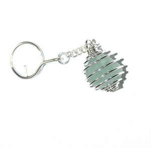 Green Flourite Tumbled Healing Stone Keychain Metal With Unique Number Pattern - Product Image 1