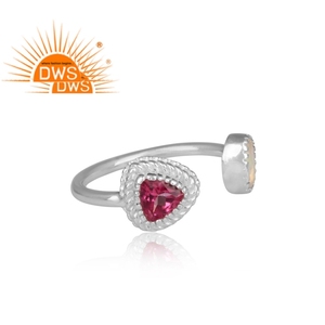 Round Ethiopian <b>Opal</b> And Pink Topaz Gemstone Stackable <b>Ring</b> Jewelry 925 Sterling Fine <b>Silver</b> Open <b>Ring</b> Jewelry Supplier - Product Image 3
