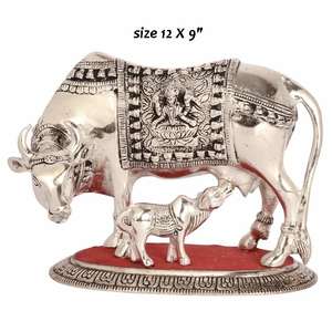 Estatua eligiosa de vaca Ndian, acabado Olden, ow y Alf culpture - Product Image 3