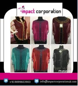 Elegante blusa superior para mujer de 27 pulgadas de largo de Primavera de talla grande Poncho encogimiento de hombros con cuentas de mano y bordado de lentejuelas diseño Popular - Product Image 4