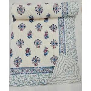 Handmade Quilts Personalizado Preço Por Atacado Floral Mão Bloco Impresso Algodão Macio King Size Quilts Consolador Rajai