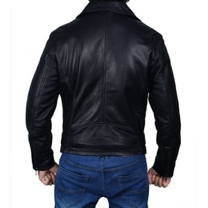 Veste de motard en cuir véritable pour hommes, coupe cintrée, Design mode d'hiver, disponible en couleurs - Product Image 6