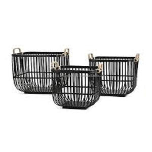 Panier de rangement en métal enduit de poudre noire avec poignée en corde pour l'utilisation de boissons - Product Image 1